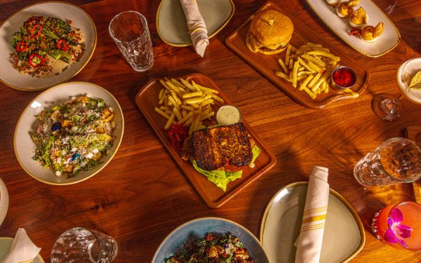 Variety of food displayed at Red Rooster Overtown