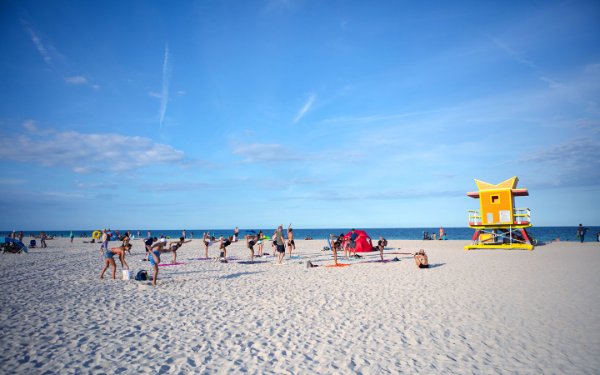 Yoga at 3rd Street beach in South Beach