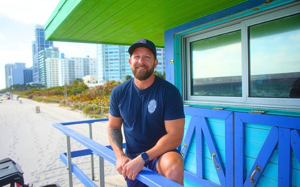 Antonio Ferrer on a lifeguard stand 