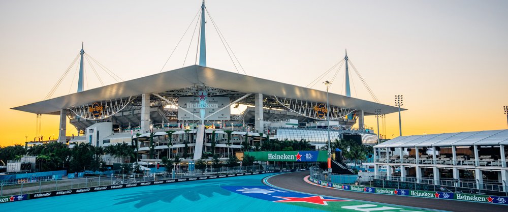 Hard Rock Stadium during Formula 1 at sunrise