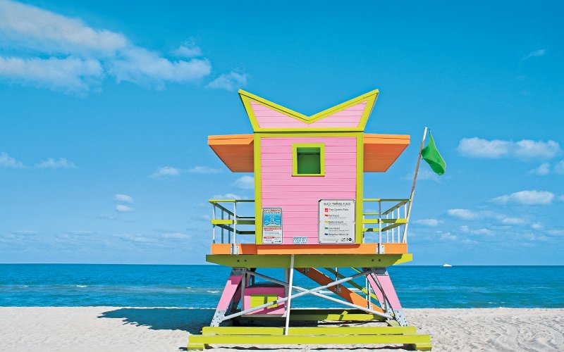 Pink Lifeguard Tower Green Flag