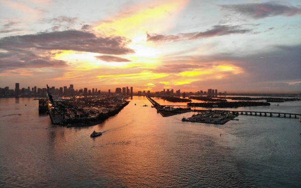 View of the sunset over Miami