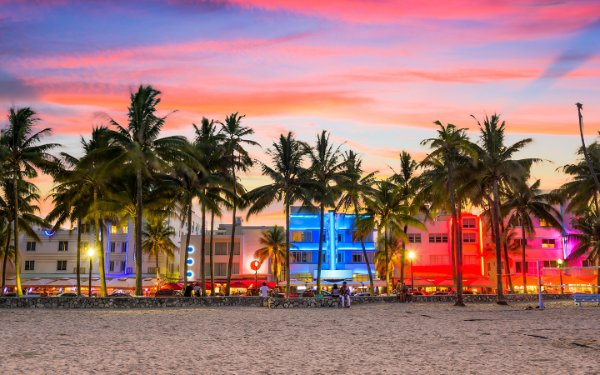 South Beach's famous stretch of neon lights along Ocean Drive